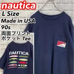 激レア両面プリントTee★nautica USA製 90s 胸ポケット サーフ