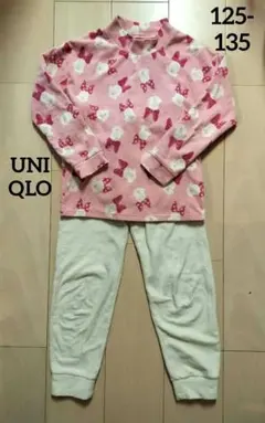 UNIQLO　フリース パジャマ ハイネック ミニー ピンク×白　130
