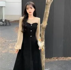 【即納】大きいサイズ レディース 秋　冬 ワンピース　重ね着風　新品 長袖　春