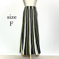 ロングスカート✨ウエストゴム【Ｆ】ストライプ　プリーツ風デザイン