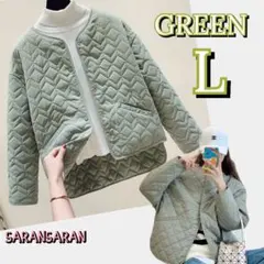 ブルゾン キルティング ボア ジャケット ノーカラー 大人カジュアル グリーン