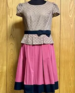 エムズグレーシー 38 レース調ひざ丈ワンピース ベージュ・ピンク