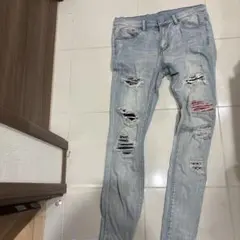 mnml ダメージデニムパンツ ライトブルーのサムネイル