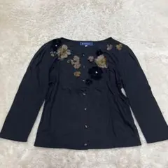 エムズグレイシー　カーディガン　黒　花 7部丈