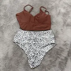 shein ブラウン・ドット柄セパレート水着