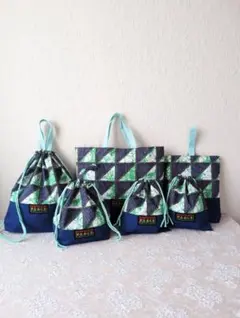 入学・入園セット6点、男の子レッスンバック☆上履き袋☆体操着袋、お弁当袋、給食袋