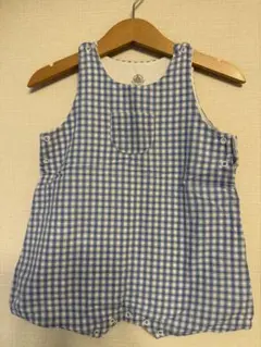 PETIT BATEAU 青と白のチェック柄ロンパース 12m/74㎝