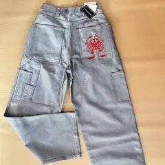 【未使用品】00s Y2K　刺繍　光沢　バギーデニム　バギーパンツ　極太