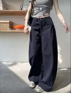 ワイドレッグパンツ　ネイビー