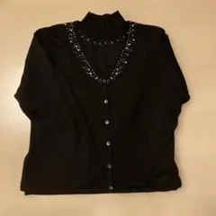 ビーズ装飾付き黒長袖カーディガン　アンサンブル