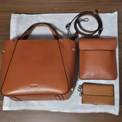 リ*オ様 バルコス BARCOS シュリンクレザー 2wayハンドバッグ 3点