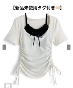 フリルリボンキャミソール✕ドロスト半袖トップスアンサンブル［ac2528］