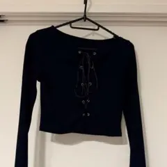¥700→値下げ中！【GRL】レースアップ 長袖 クロップド丈 韓国風 黒 S