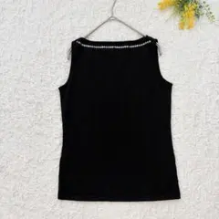 日本製✨ウール100%タンクトップ　M 黒　ビジュー装飾付　薄手　大人上品のサムネイル
