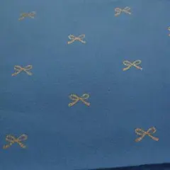 難アリブロード生地ハギレリボン柄くすみブルー110✕50cm