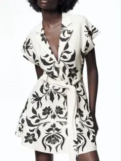 ZARA 花柄 リネンワンピース