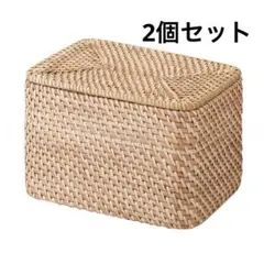 【無印】 重なるラタン長方形ボックス・フタ付（2個セット）