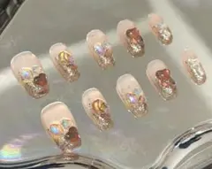 ハート型装飾付きショートピンク　ネイルチップ XS