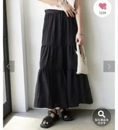 ディスコート　サテンワッシャーボリュームティアードスカート　Fサイズ　ブラック