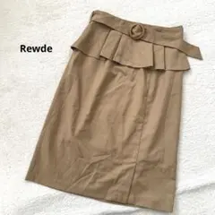 【ルゥデ】ひざ丈スカート ベージュ 茶系 キャメル ベルト紐 フリルデザイン Sのサムネイル