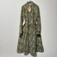 【kapuwa】難あり タグ付きCHAPEL柄衿フリル前あきロングワンピース