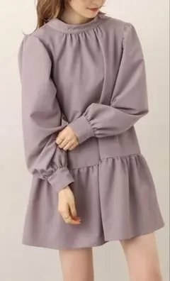 【美品】レディース　長袖　チュニック　ピンク紫　フリーサイズ　バックリボン