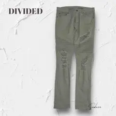 □3498【H&M】ダメージスキニー モトジーンズ バイカーデザイン オリーブ