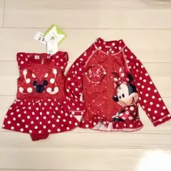 90㎝ミニーマウス 新品水着 中古ラッシュガード セット