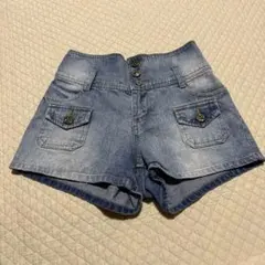美品★デニム ショートパンツ ゴムウエスト　ハイウエスト
