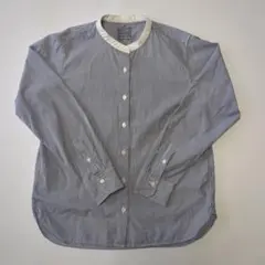 無印良品　洗いざらしブロードスタンドカラーシャツ　ストライプ　L