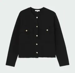 プラステPLST メタルボタンクルーネックカーディガン 黒 M 金ボタン