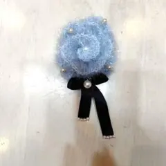 水色バラのヘアゴム