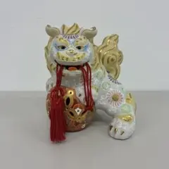 玉乗り獅子 狛犬 金彩 縁起物 魔除け 置物