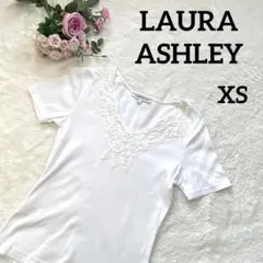 ローラアシュレ　半袖Tシャツ 白　XS レース胸元カットソーのサムネイル