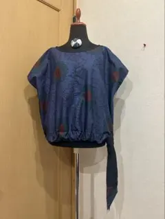 오시마 폰지 기모노 수제 리메이크 탑 (코사지 포함)