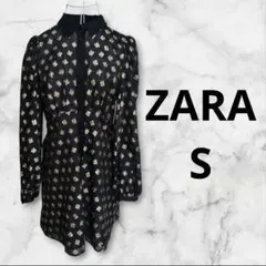 ZARA ザラ メタリックスレッド シャツワンピース 花　フラワー　黒　ゴールド