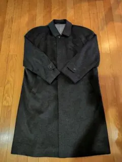 ダークグレー ステンカラーコート ウール混紡