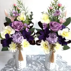 仏花プリザーブドフラワーアレンジ✴︎お供え花一対 花器付き