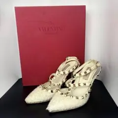 ヴァレンティノ ロックスタッズ パンプス アンクル ストラップ ツイード 35