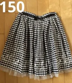 ギンガムチェック柄フリル付きギャザーフレアスカート 150cm 発表会 結婚式