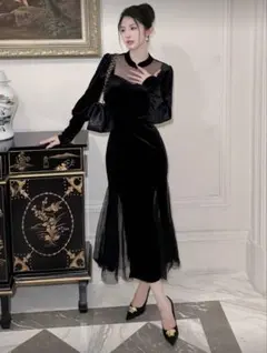 ブラックベルベットドレス