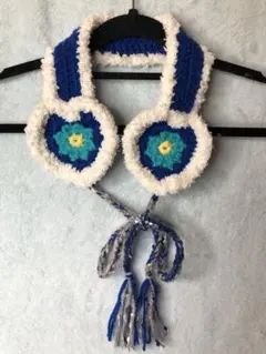 ハンドメイド 編み物 耳あて イヤーマフ ハート お花