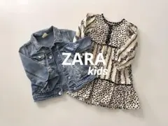 ZARAザラキッズ花柄ワンピース&デニムジャケット春コーデ95100cm2-3y