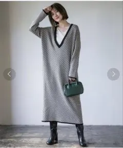 apart by lowrys 12GジャガードVネックワンピース　フリーサイズ