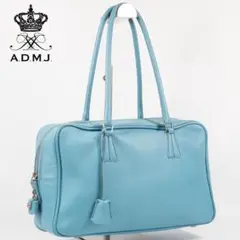 良品✨A.D.M.J. ハンドバッグ ミニボストン スクエア型 ライトブルー