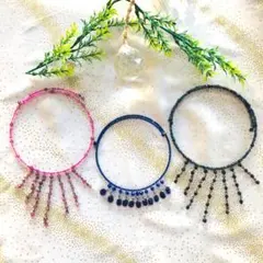 新品★ネックレス お得セット ビーズ アクセサリー インド ピンク 青 黒 ３種のサムネイル