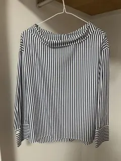 ネイビーとホワイトストライプの長袖シャツ Sサイズ