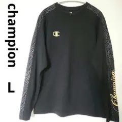 [ 美品 ] Champion 長袖Tシャツブラック L 金刺繍ヒョウ柄