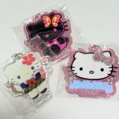 ハローキティアクリルキーホルダー３種　ガチャ　ピンクGAL 平成　ラメ　サンリオ