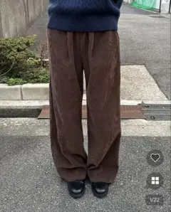 コーデュロイバンティングワイドパンツ